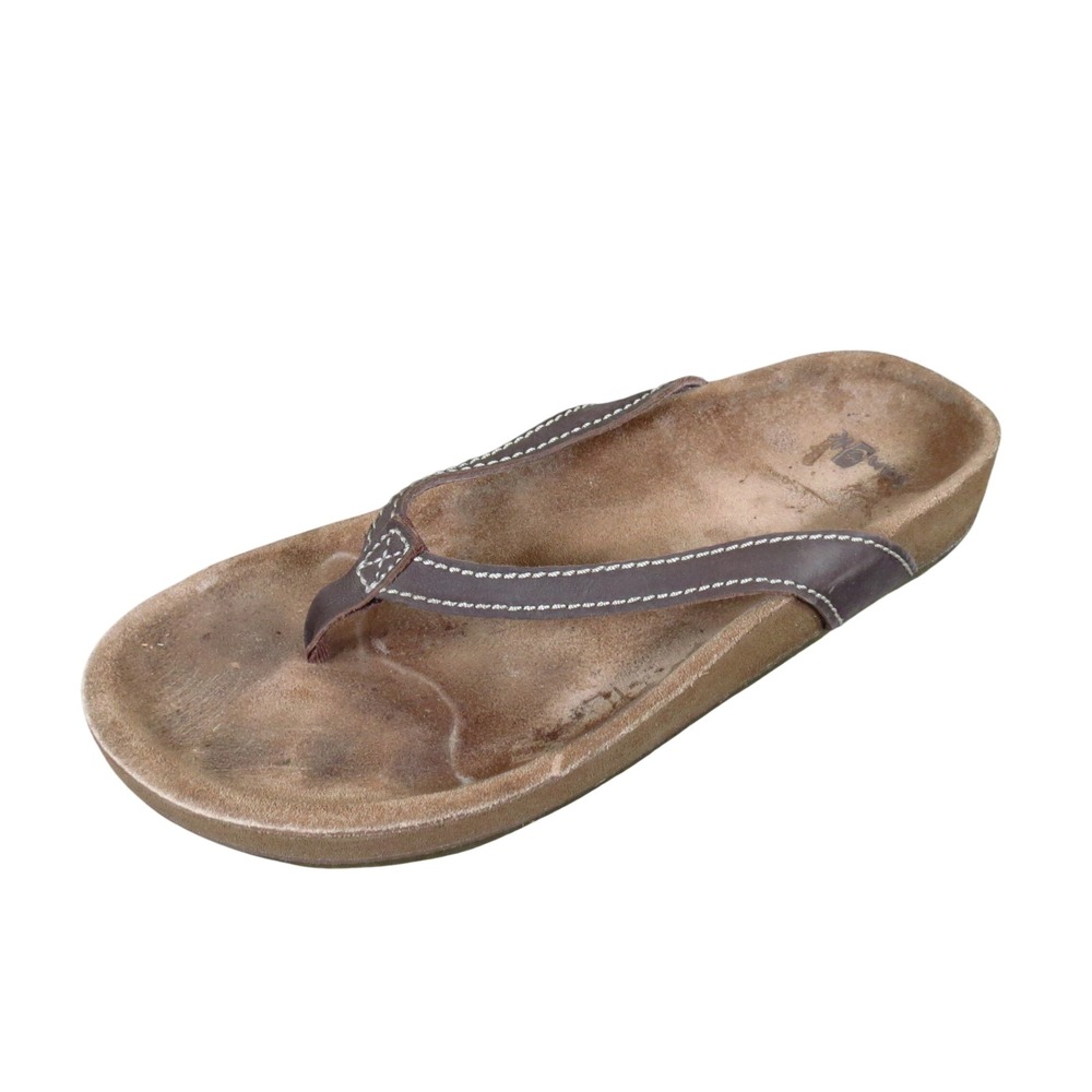 Sanuk She Loungy Women Sandals Flip Flop Size 7 Beach Travel Brown Leather